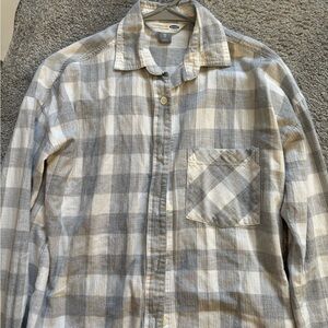 GAP Men's Cream and Gray Checkered Shirt